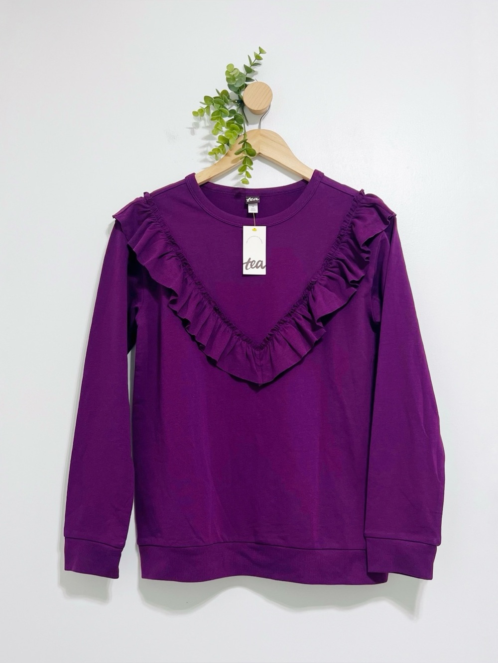 TEA Collection NWT Purple Ruffle Knit Sweatshirt  Long Sleeve Top